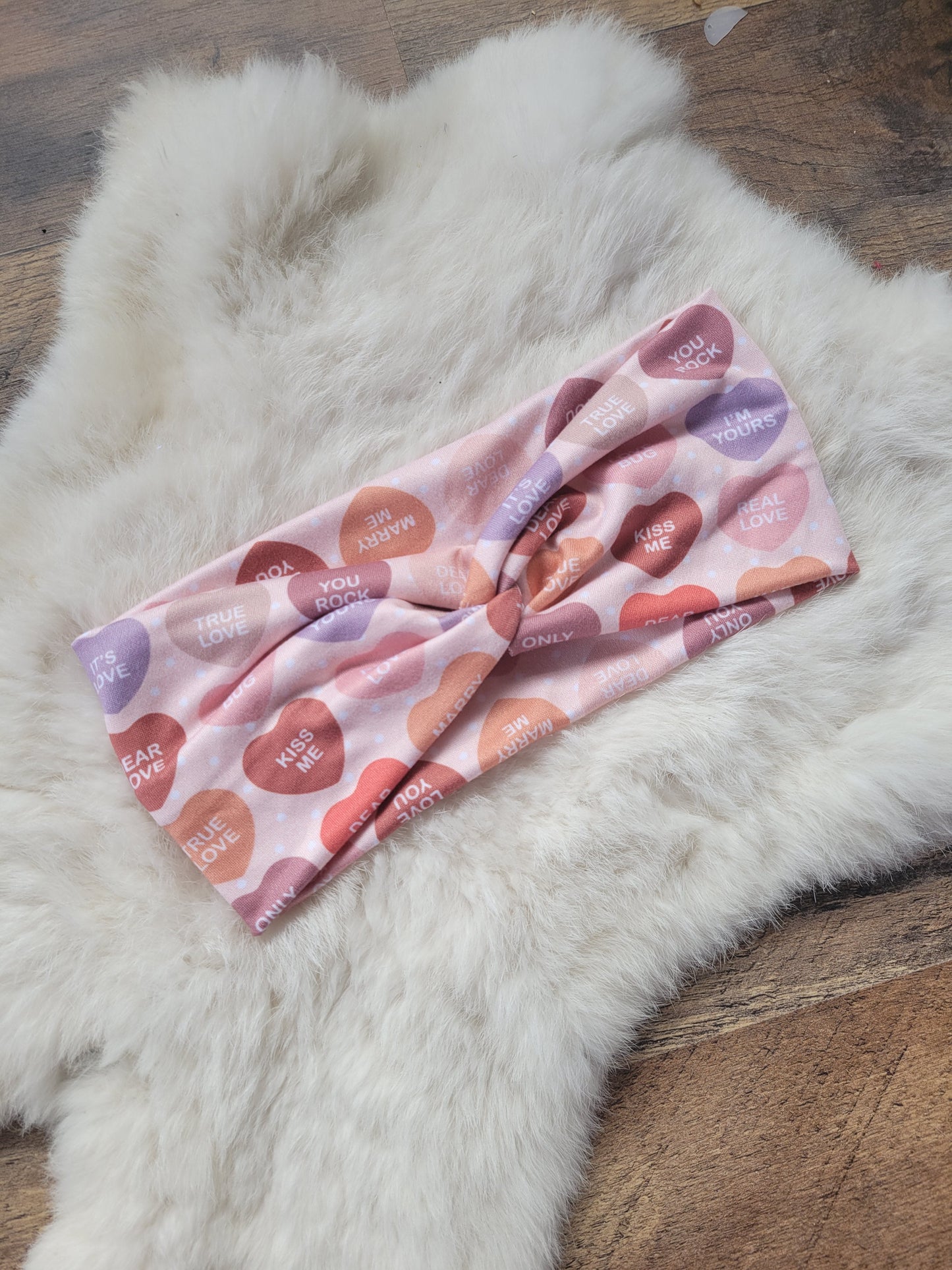 Light pink with conversation hearts
