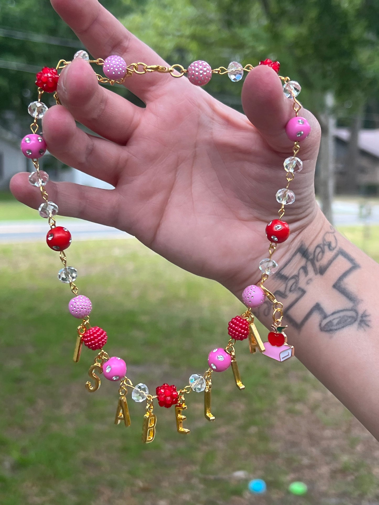Custom School Beaded Name Necklace