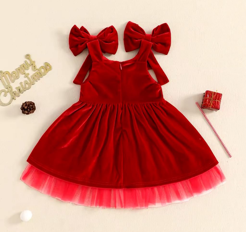 PREORDER: Red Velvet and Tulle Dress