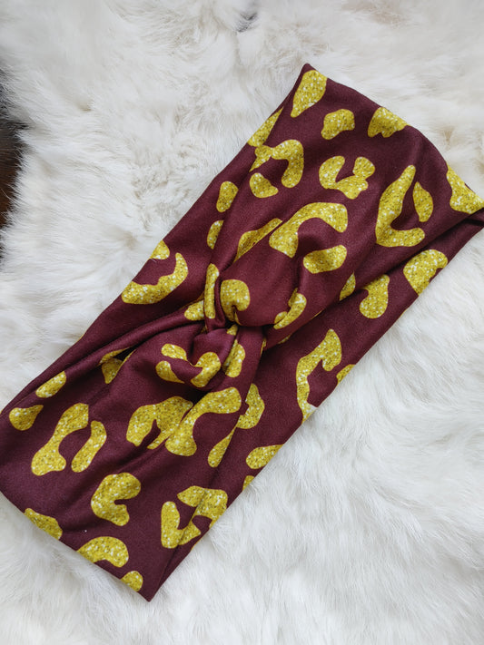 Burgundy and gold leopard