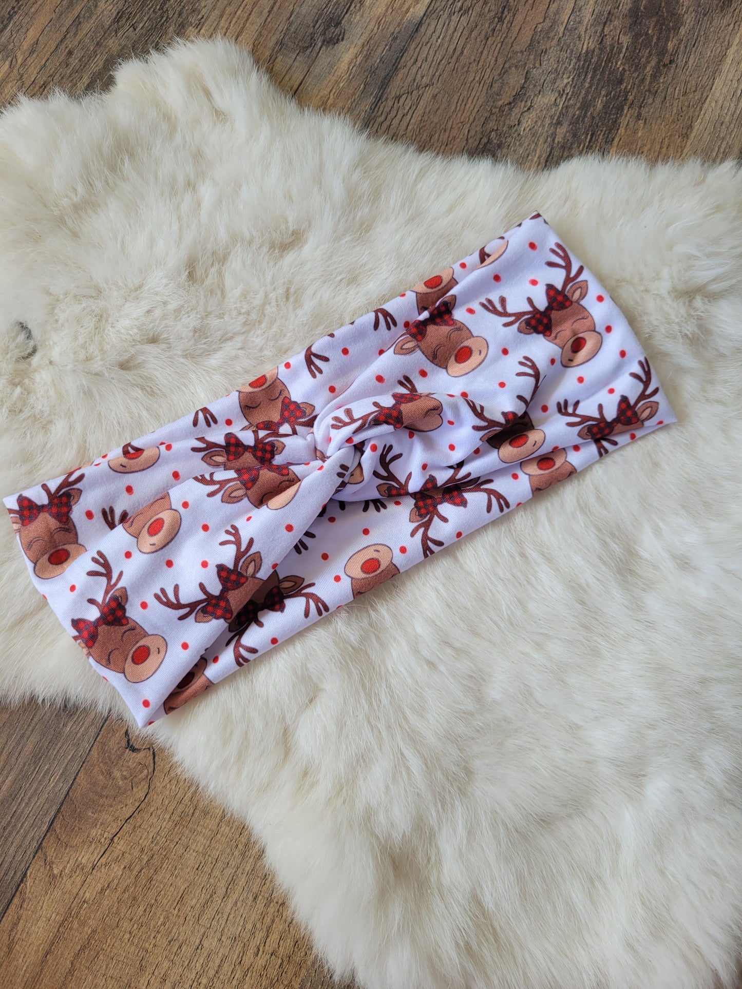 Cute red nose Reindeer with Buffalo plaid bow