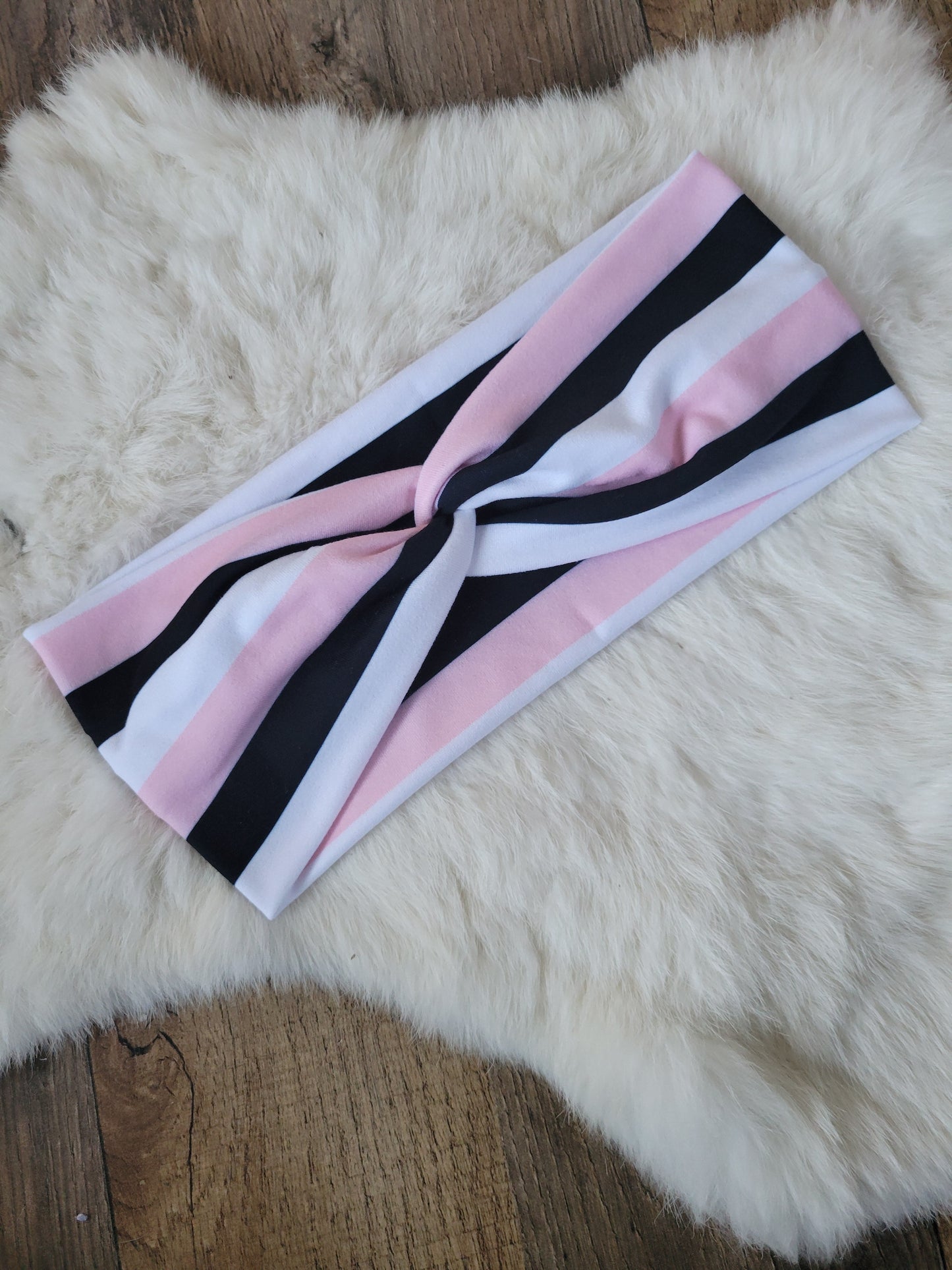 Pink black white striped