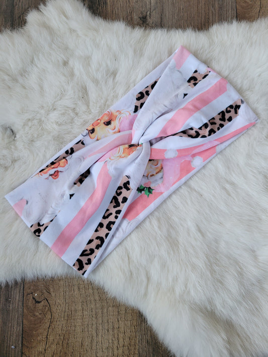 Pink leopard striped Santa