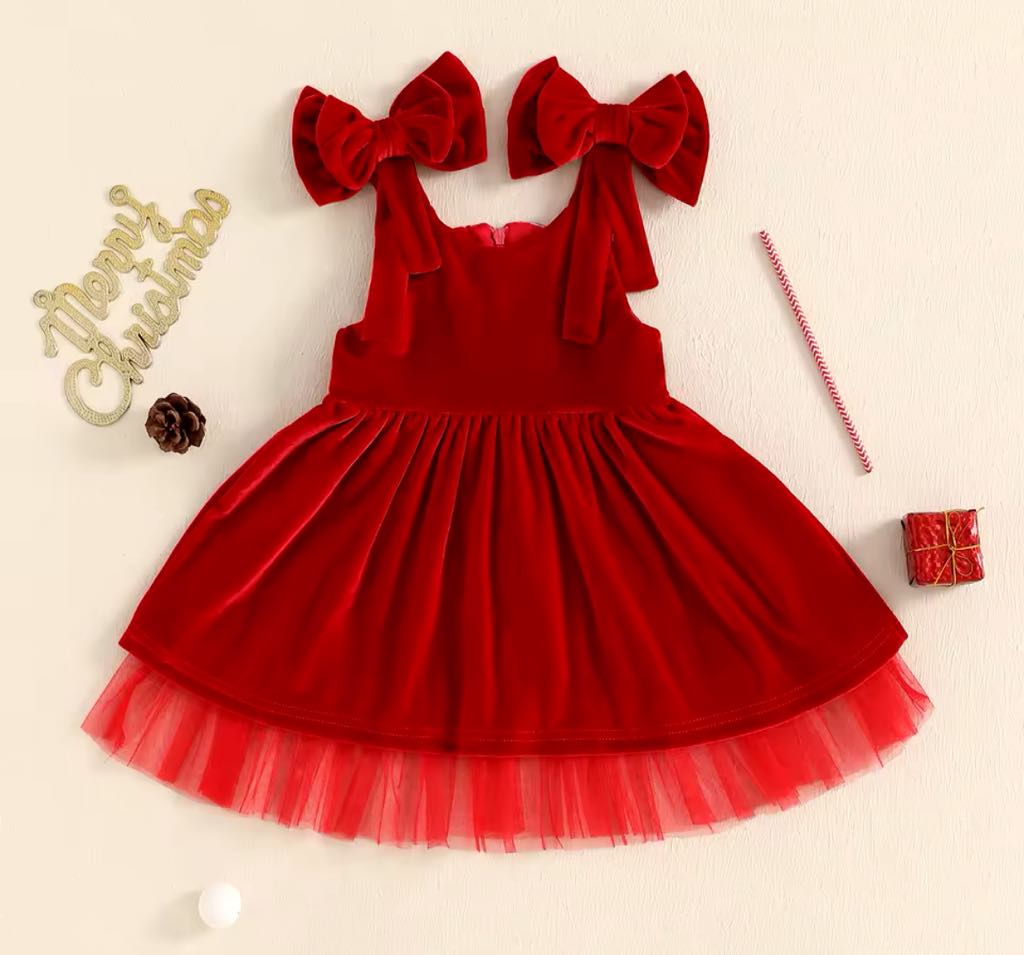 PREORDER: Red Velvet and Tulle Dress