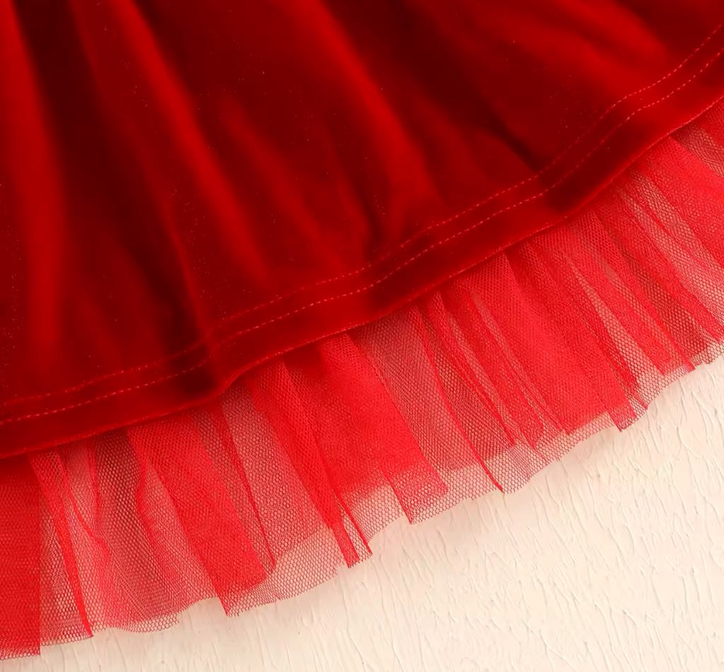 PREORDER: Red Velvet and Tulle Dress